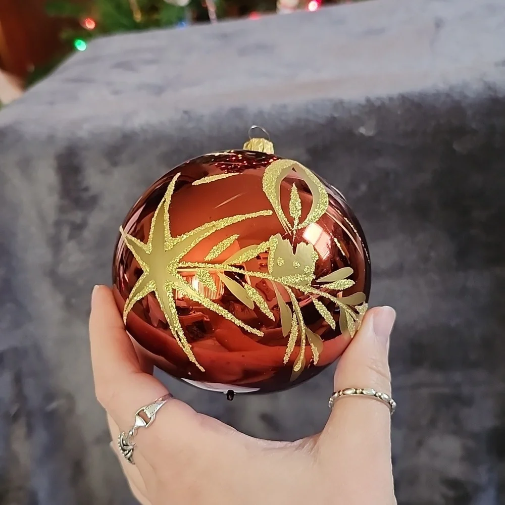 Bronners Christmas Ornament Glass Bulb Copper Gold Colorway Star Candle